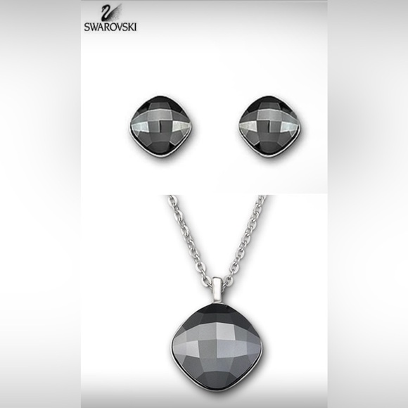 Swarovski Jewelry - RARE FIND, Authentic Swarovski Lea Jet Hematite Earrings and Necklace Set. BNIB.